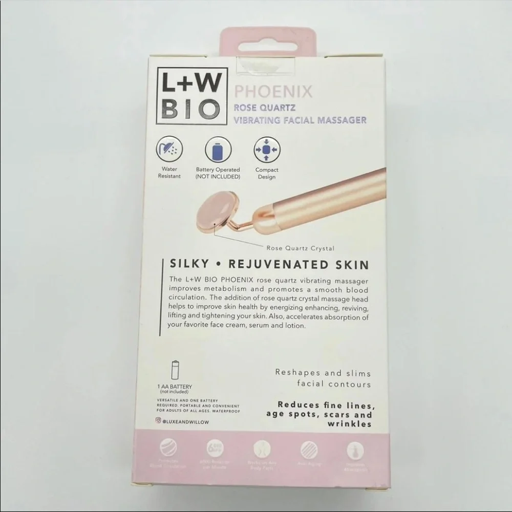 🌹 LUXE + WILLOW PHOENIX Rose Quartz Stone Vibrating Facial Massager Rose Gold